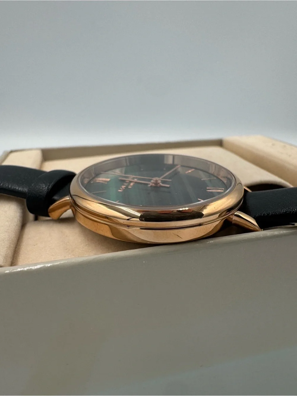 Beautiful Lola Rose Green Dial/ Rose Gold Roman Numeral & black leather strap